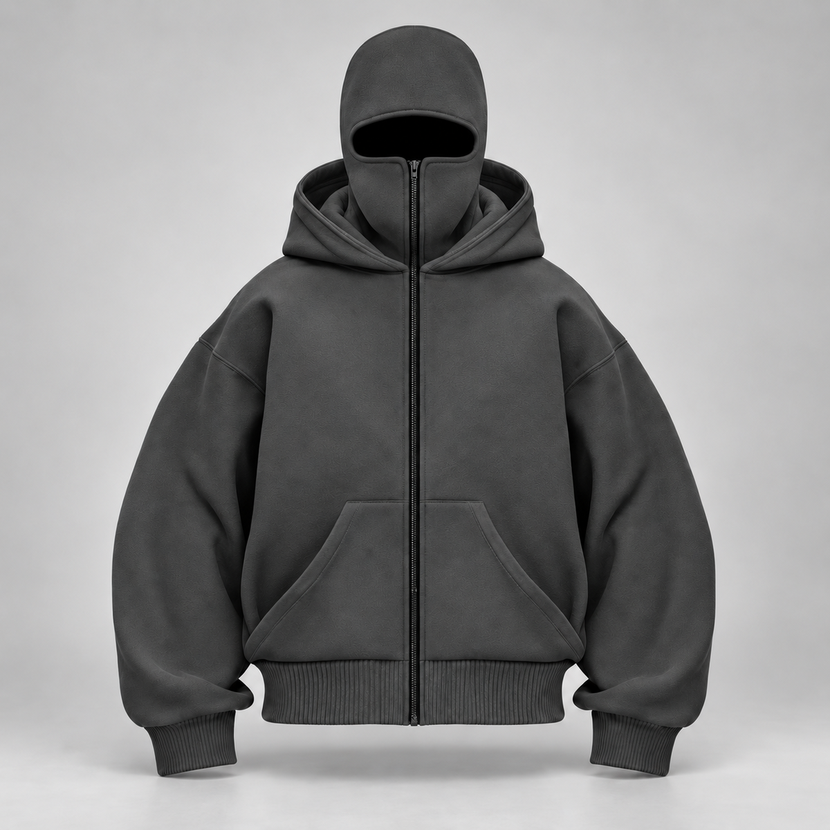 HOODAVO Balaclava Zip Hoodie in charcoal – front product view