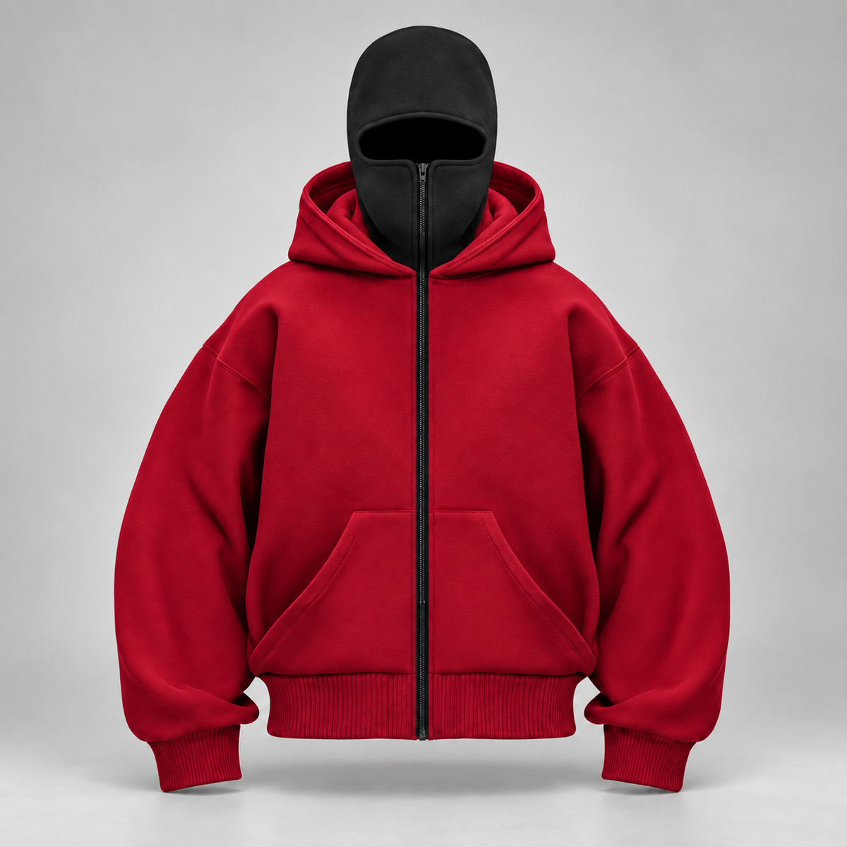 HOODAVO Balaclava Zip Hoodie in red – front product view