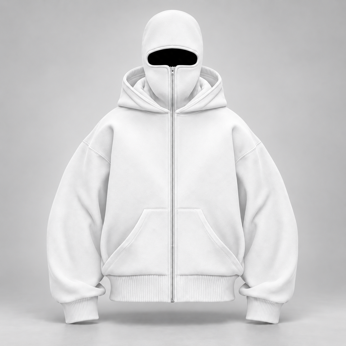 HOODAVO Balaclava Zip Hoodie in white – front product view